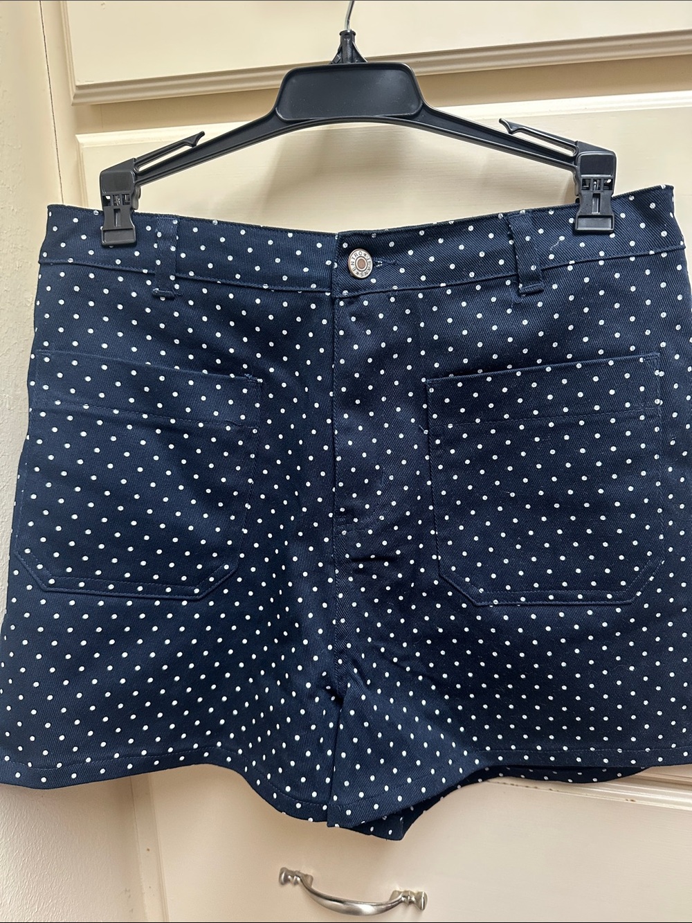 entro Navy Blue Polka Dot High-Waist Shorts